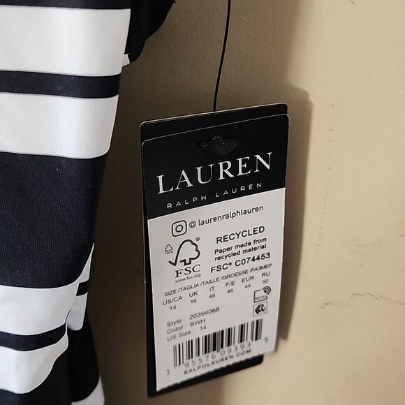 Ralph Lauren Beach Club Solids Halter Swimsuit SBlack and White Striped Swimsuit - Picture 3 of 5